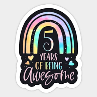 Kids 5 Years Of Being Awesome Rainbow Tie Dye 5Th Birthday Sticker